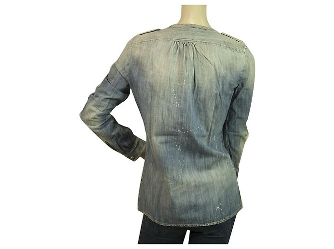 Dolce & Gabbana DSquared blu denim donna colletto button down effetto consumato camicia - SZ 40 - vista 2