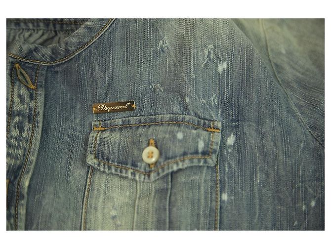 Dolce & Gabbana DSquared blu denim donna colletto button down effetto consumato camicia - SZ 40 - vista 4