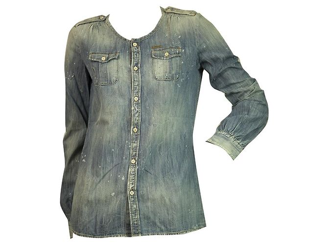 Dolce & Gabbana DSquared blu denim donna colletto button down effetto consumato camicia - SZ 40 - vista 6