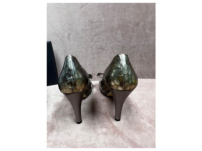 Autre Marque Décolleté Lotusse Stampa Pitone Argento e Oro Antico - vista 7