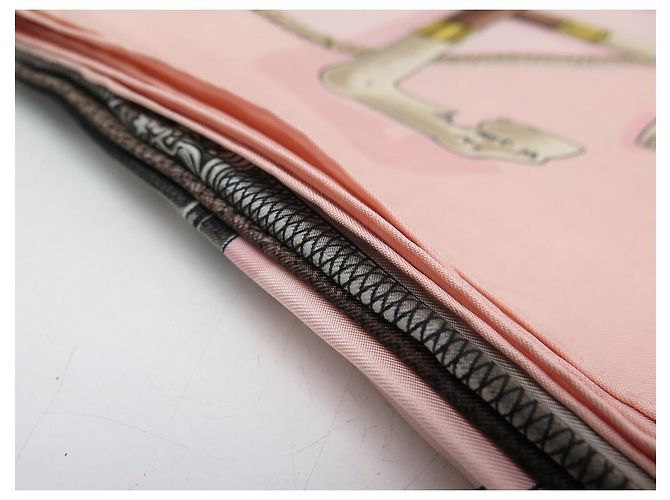 Hermès BUFANDA HERMES CANNES Y POMMEAUX F. DE LA PERRIERE CON BUFANDA DE SEDA DE SEDA ROSA - vista 10