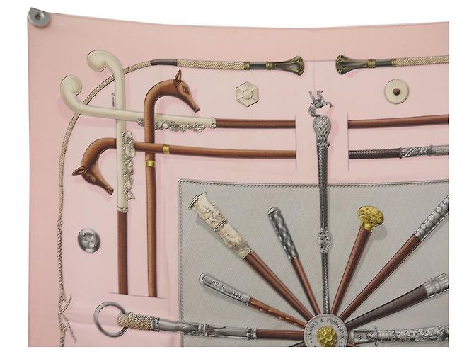 Hermès BUFANDA HERMES CANNES Y POMMEAUX F. DE LA PERRIERE CON BUFANDA DE SEDA DE SEDA ROSA - vista 2
