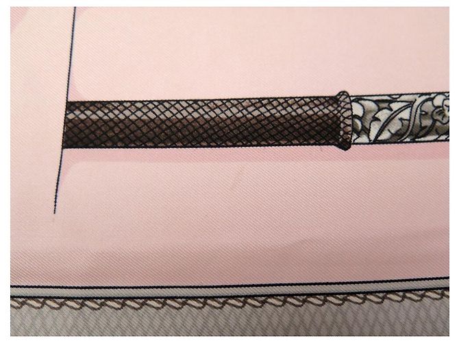 Hermès BUFANDA HERMES CANNES Y POMMEAUX F. DE LA PERRIERE CON BUFANDA DE SEDA DE SEDA ROSA - vista 6