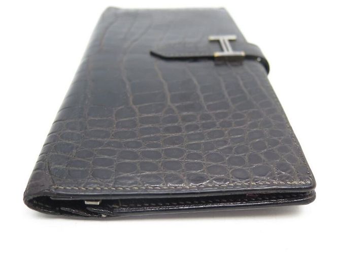 Hermès CARTERA HERMES BEARN DE PIEL DE COCODRILO MARRÓN CARTERA CARTERA Castaño - vista 3