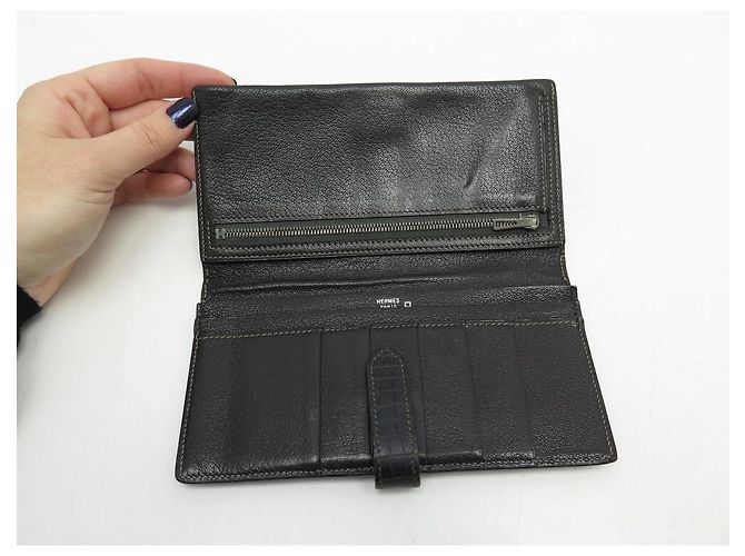 Hermès CARTERA HERMES BEARN DE PIEL DE COCODRILO MARRÓN CARTERA CARTERA Castaño - vista 7
