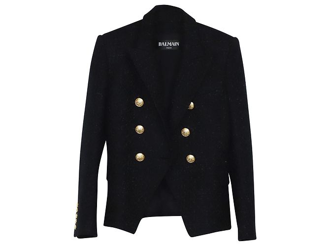 Blazer Petto foderato Balmain con bottoni dorati in cotone nero - vista 3