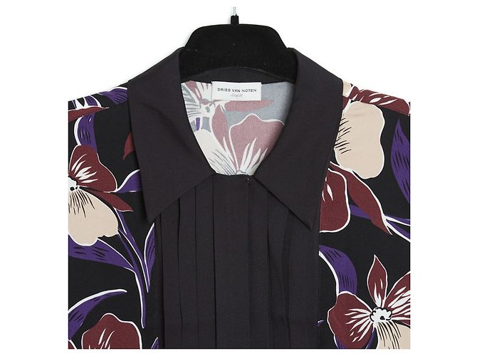 Dries Van Noten SEIDE BLUMENPLÄTTCHEN FR38 Schwarz - Ansicht 2