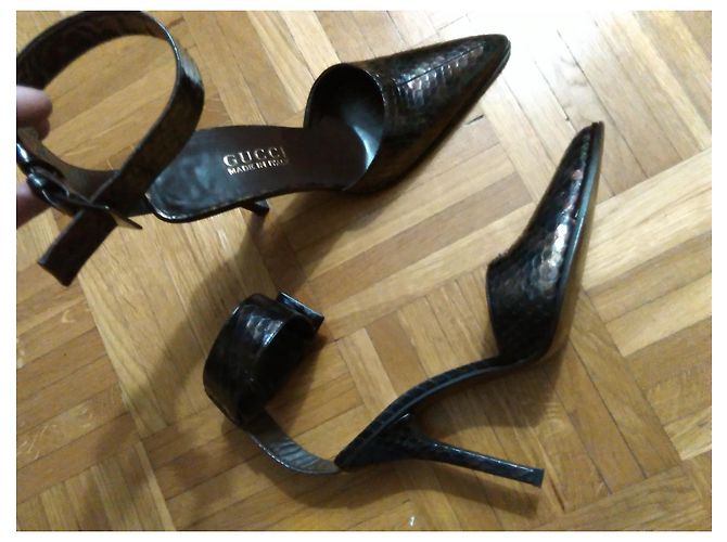 GUCCI DECOLLETE IN SERPENTE CON TACCO A STILETTO Marrone - vista 7