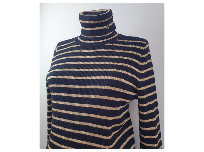 Ralph Lauren Polo Pullover Schwarz und Gold Gestreift Golden - Ansicht 2