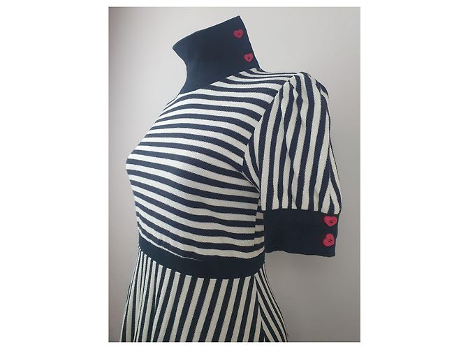 Autre Marque Fiorucci Gestreiftes Baumwollkleid Marineblau Weiß - Ansicht 2