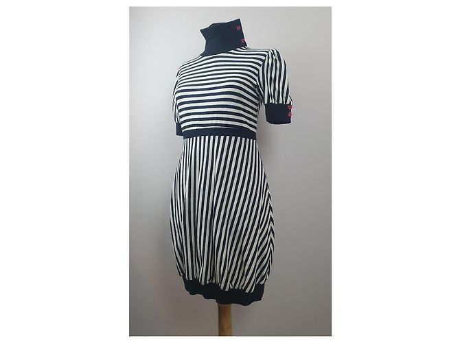 Autre Marque Fiorucci Gestreiftes Baumwollkleid Marineblau Weiß - Ansicht 3