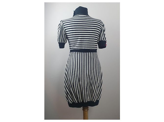 Autre Marque Fiorucci Gestreiftes Baumwollkleid Marineblau Weiß - Ansicht 4