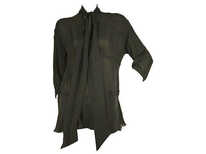 Top a camicetta lunga in seta nera Dondup con sciarpa taglia 42 Nero - vista 6