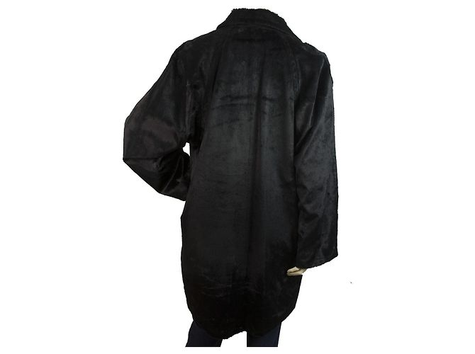 Philippe Adec Chaqueta de mujer suelta con mezcla de algodón y piel negra Talla de abrigo 1 Negro - vista 2