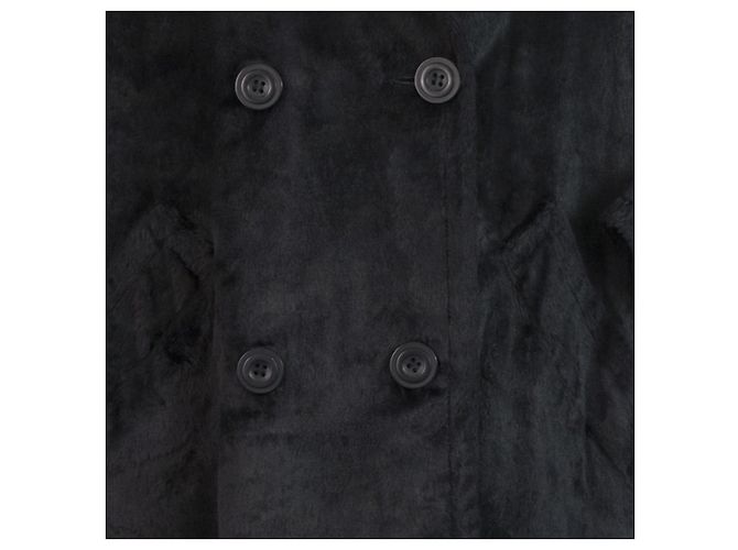 Philippe Adec Chaqueta de mujer suelta con mezcla de algodón y piel negra Talla de abrigo 1 Negro - vista 6