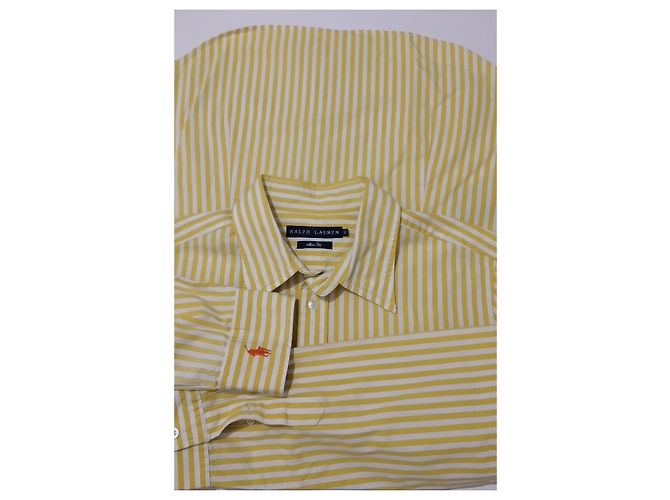 Camicia a righe Ralph Lauren bianca e gialla in cotone Bianco Giallo - vista 4