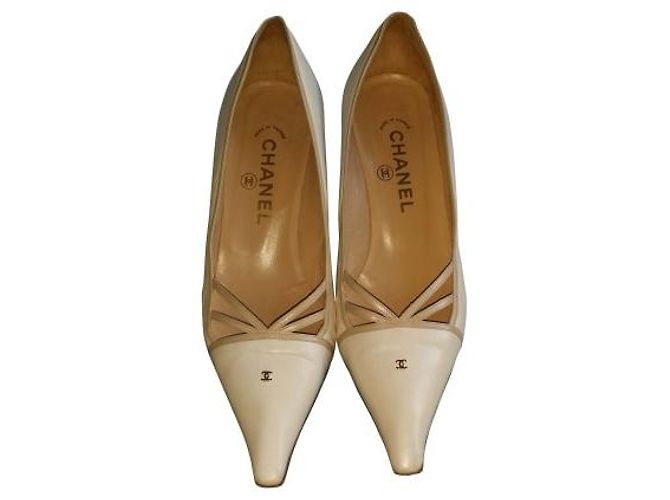 Chanel Lederpumps Eggshell 38 Aus weiß - Ansicht 5