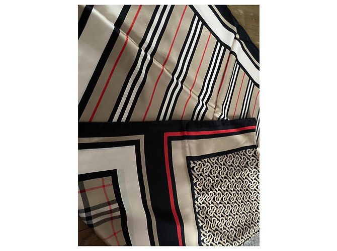 Sciarpa in seta con Monogramma, righe iconiche e check Burberry - vista 3