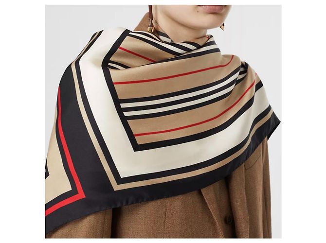 Sciarpa in seta con Monogramma, righe iconiche e check Burberry - vista 6