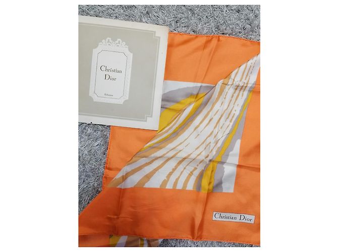 Sciarpa di seta Christian Dior Beige Arancione Gialla Giallo - vista 2