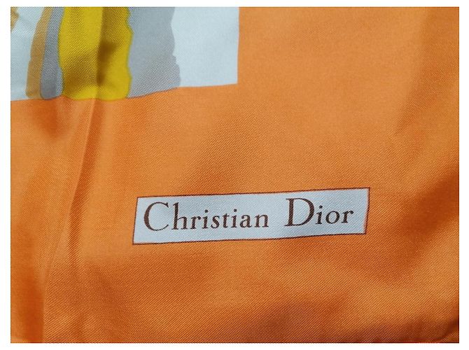 Sciarpa di seta Christian Dior Beige Arancione Gialla Giallo - vista 3