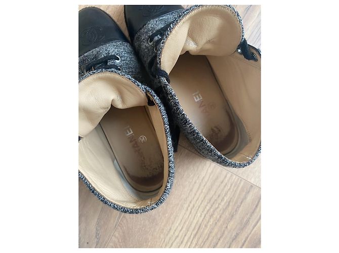 Botas Chanel de tweed e couro cinza 37.5 - vista 8