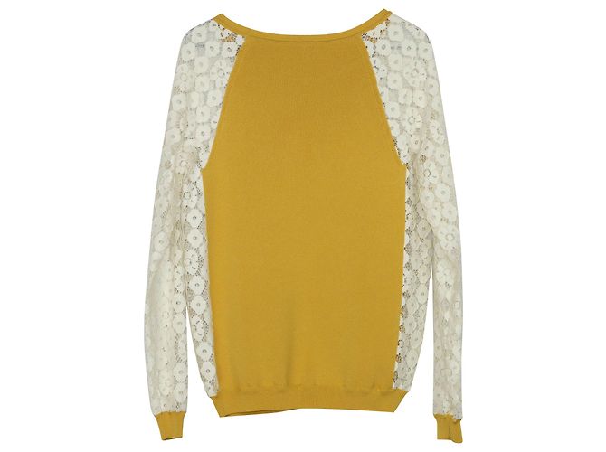Moschino Günstiger und schicker Strickpullover mit Spitzenärmeln in Rayongelb - Ansicht 2