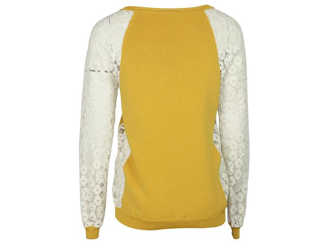 Moschino Günstiger und schicker Strickpullover mit Spitzenärmeln in Rayongelb - Ansicht 3