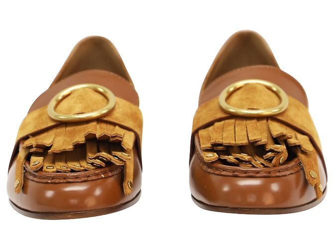 Mocasín Chloé Olly con flecos en cuero marrón - vista 2
