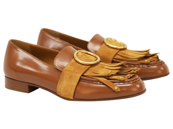 Mocasín Chloé Olly con flecos en cuero marrón - vista 5