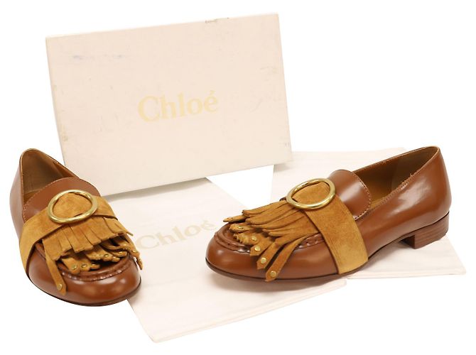 Mocasín Chloé Olly con flecos en cuero marrón - vista 7