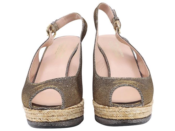 Stuart Weitzman Jean Zeppa aperta in sughero in pelle glitterata argento - vista 2