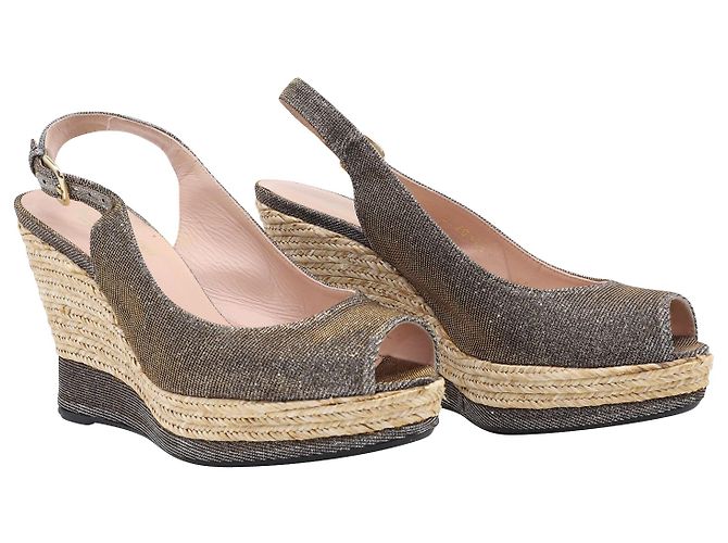 Stuart Weitzman Jean Zeppa aperta in sughero in pelle glitterata argento - vista 4
