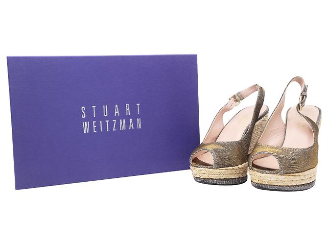 Stuart Weitzman Jean Zeppa aperta in sughero in pelle glitterata argento - vista 7