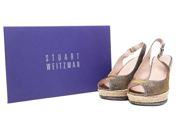 Stuart Weitzman Jean Zeppa aperta in sughero in pelle glitterata argento - vista 8