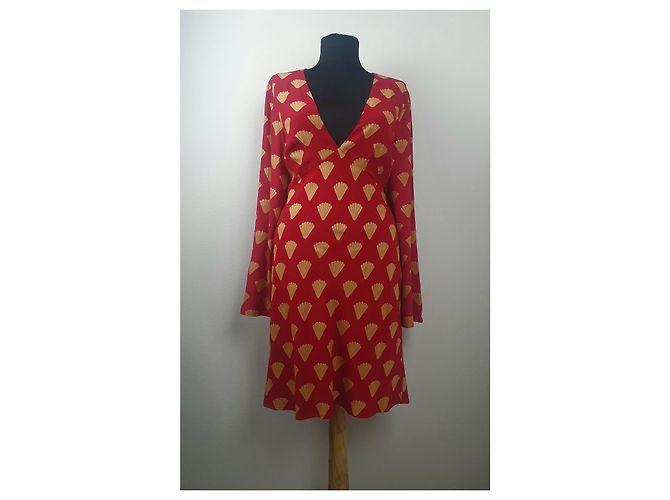 Autre Marque RIXO Patterned Sheath Dress V Neck Open Back Red M Multiple colors - view 2