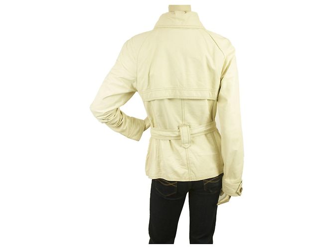 Patrizia Pepe Off White Ecru Giacca in pelle petto foderata con cintura taglia It 46 Bianco - vista 2