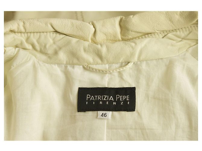 Patrizia Pepe Off White Ecru Giacca in pelle petto foderata con cintura taglia It 46 Bianco - vista 5