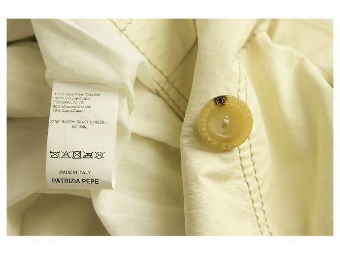 Patrizia Pepe Off White Ecru Giacca in pelle petto foderata con cintura taglia It 46 Bianco - vista 6