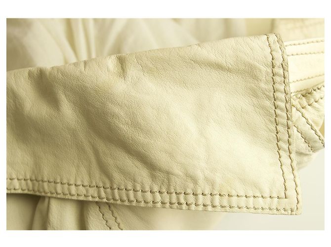 Patrizia Pepe Off White Ecru Giacca in pelle petto foderata con cintura taglia It 46 Bianco - vista 7