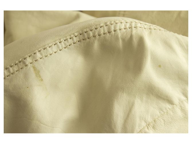 Patrizia Pepe Off White Ecru Giacca in pelle petto foderata con cintura taglia It 46 Bianco - vista 8