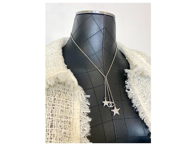 Stupenda collana con stella Chanel CC con strass Argento - vista 3