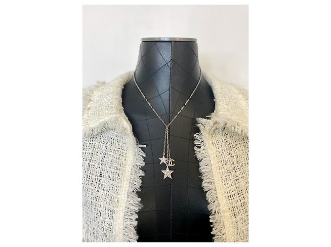 Stupenda collana con stella Chanel CC con strass Argento - vista 4