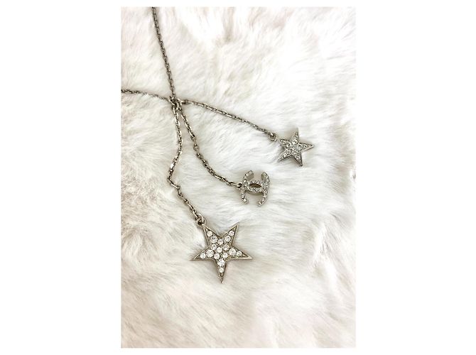Stupenda collana con stella Chanel CC con strass Argento - vista 5