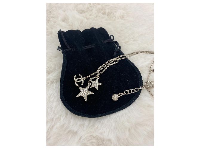 Stupenda collana con stella Chanel CC con strass Argento - vista 8