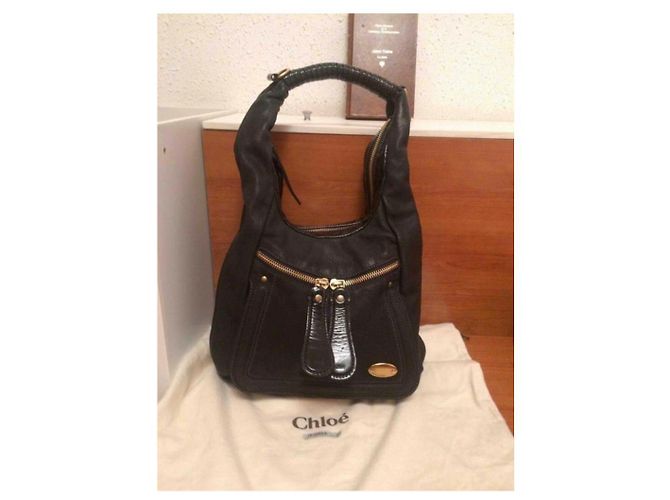 Grande tote Chloé nera in vernice e pelliccia Nero - vista 2