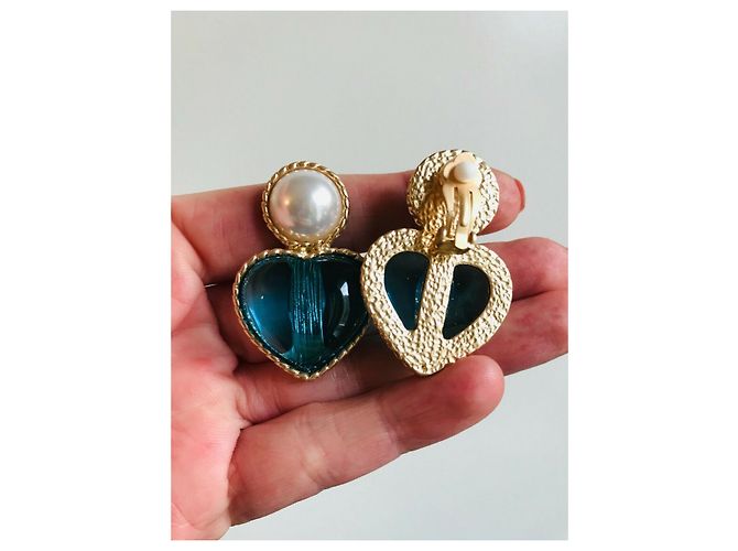 Autre Marque orecchini a clip in oro con cuore di perle bianche finte cabochon D'oro Turchese - vista 10