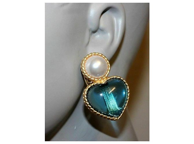 Autre Marque orecchini a clip in oro con cuore di perle bianche finte cabochon D'oro Turchese - vista 2