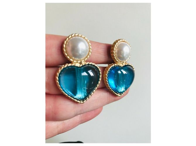 Autre Marque orecchini a clip in oro con cuore di perle bianche finte cabochon D'oro Turchese - vista 6