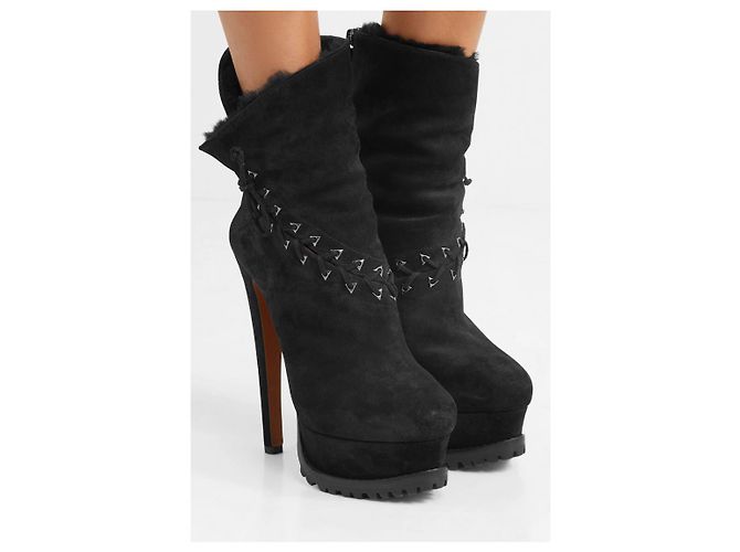Botines de ante con plataforma y cordones con forro de piel de oveja de NWT Azzedine Alaïa 39.5 Negro - vista 3